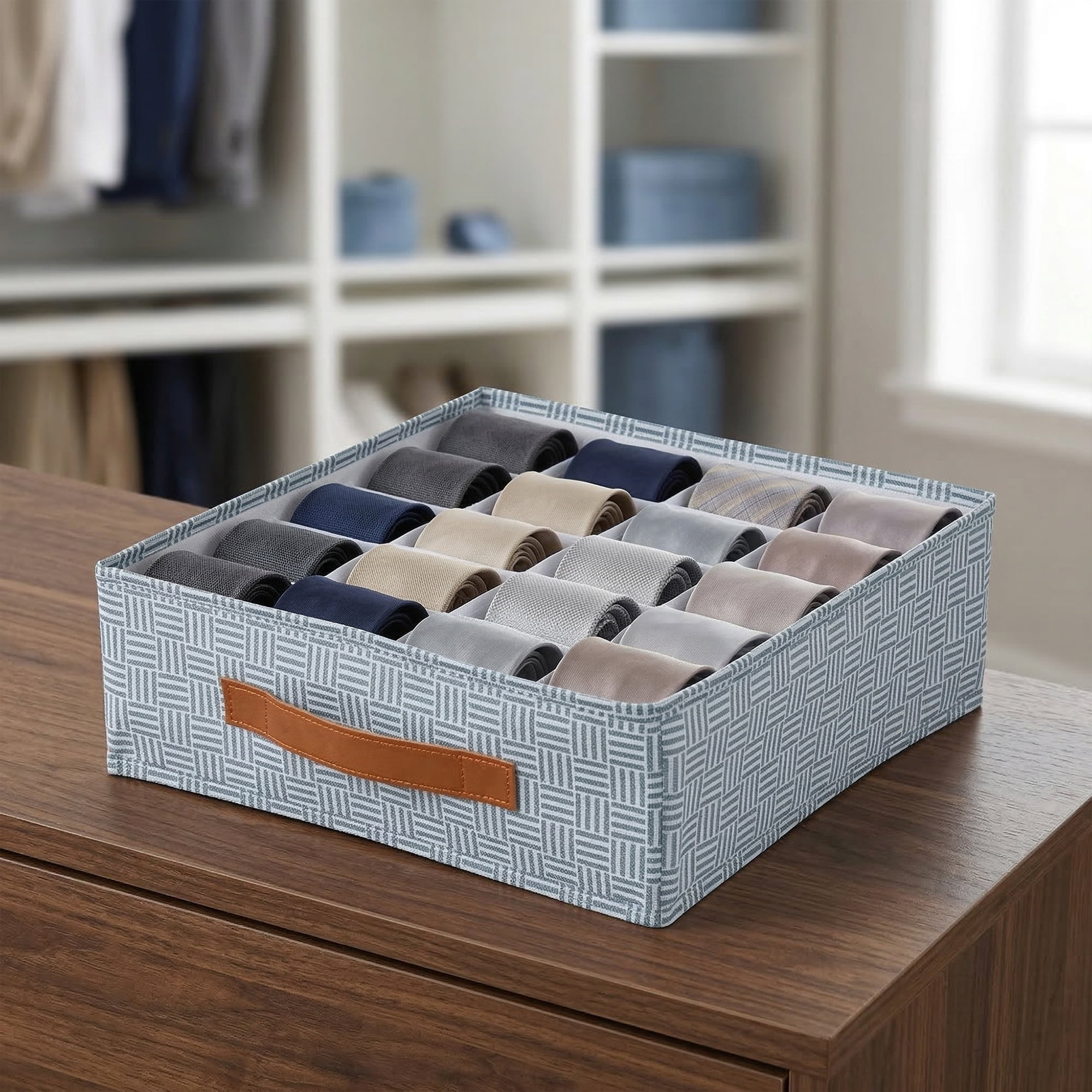 Unique Bargains Collapsible Fabric Storage Bin for Closet Light Blue-20 grid