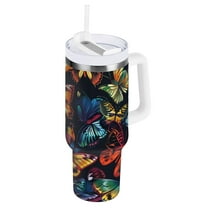 JSTEL Various Colorful Butterfly 40 oz Tumbler Stainless Steel Water Bottle Vacuum Insulated Cup with Straw Lid & Handle For Travel Car Cup Holder