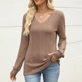 thumbnail image 2 of Oiangi Women's V Neck Sweater Long Sleeve Slim Fit Knit Shirts Cozy Warm Basic Base Layer Pullover for Winter Khaki M, 2 of 6