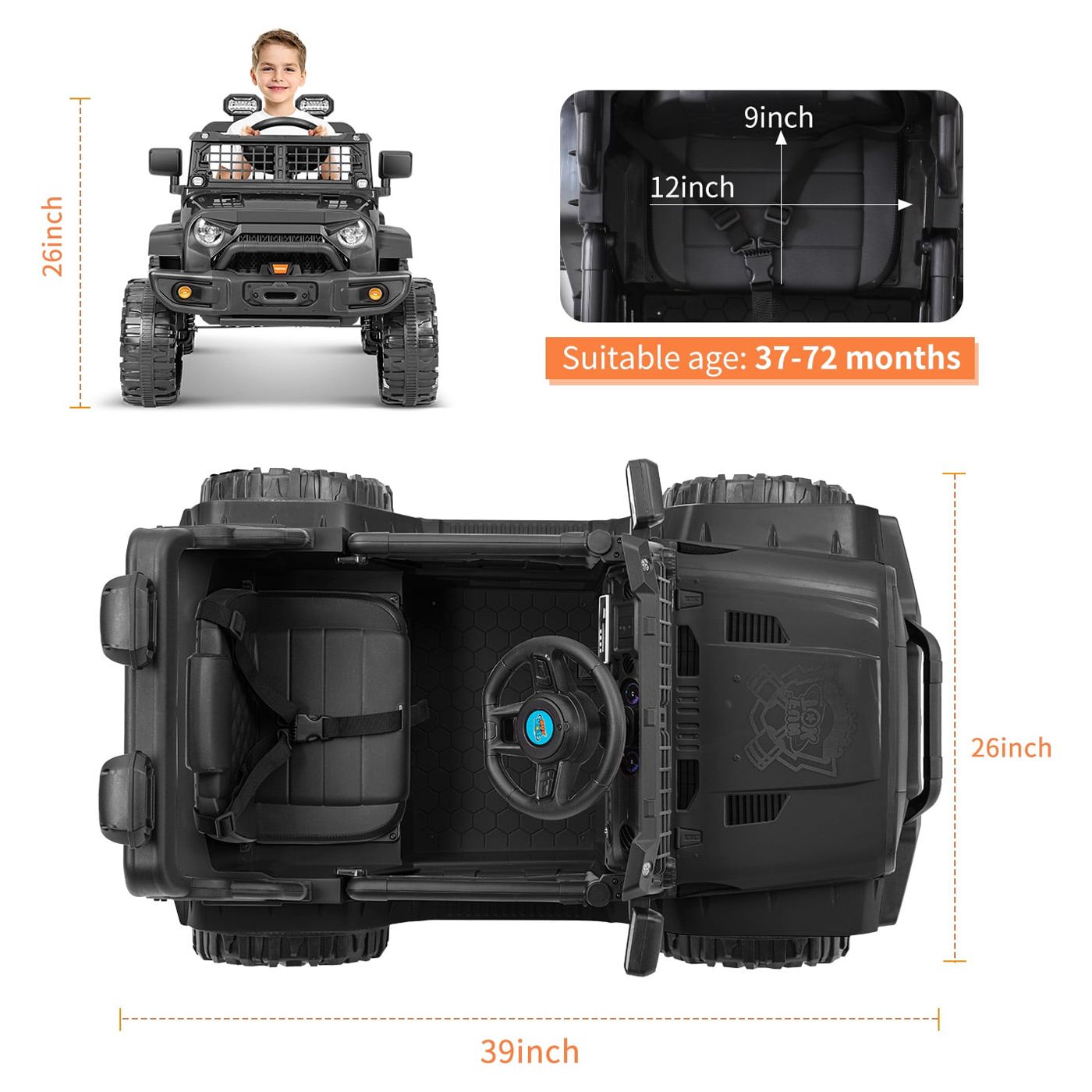 FUNTOK Kids 12V Electric Ride on Toy Car with Remote Control, Spring Suspension, DIY Stickers and Music Player