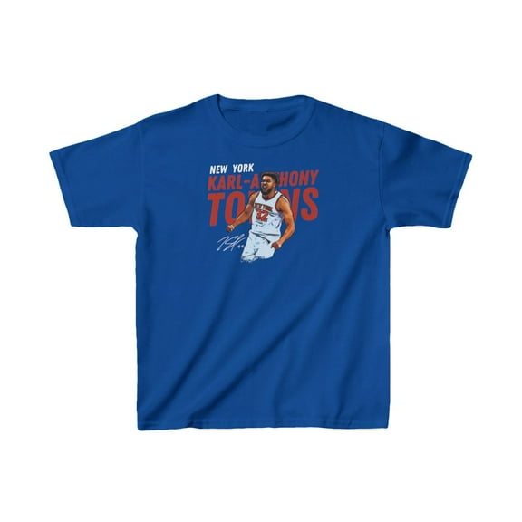 New York Karl Anthony Towns #32 Basketball Cartoon Kids Heavy Cotton Tee-KBKAT001B-Royal-XS
