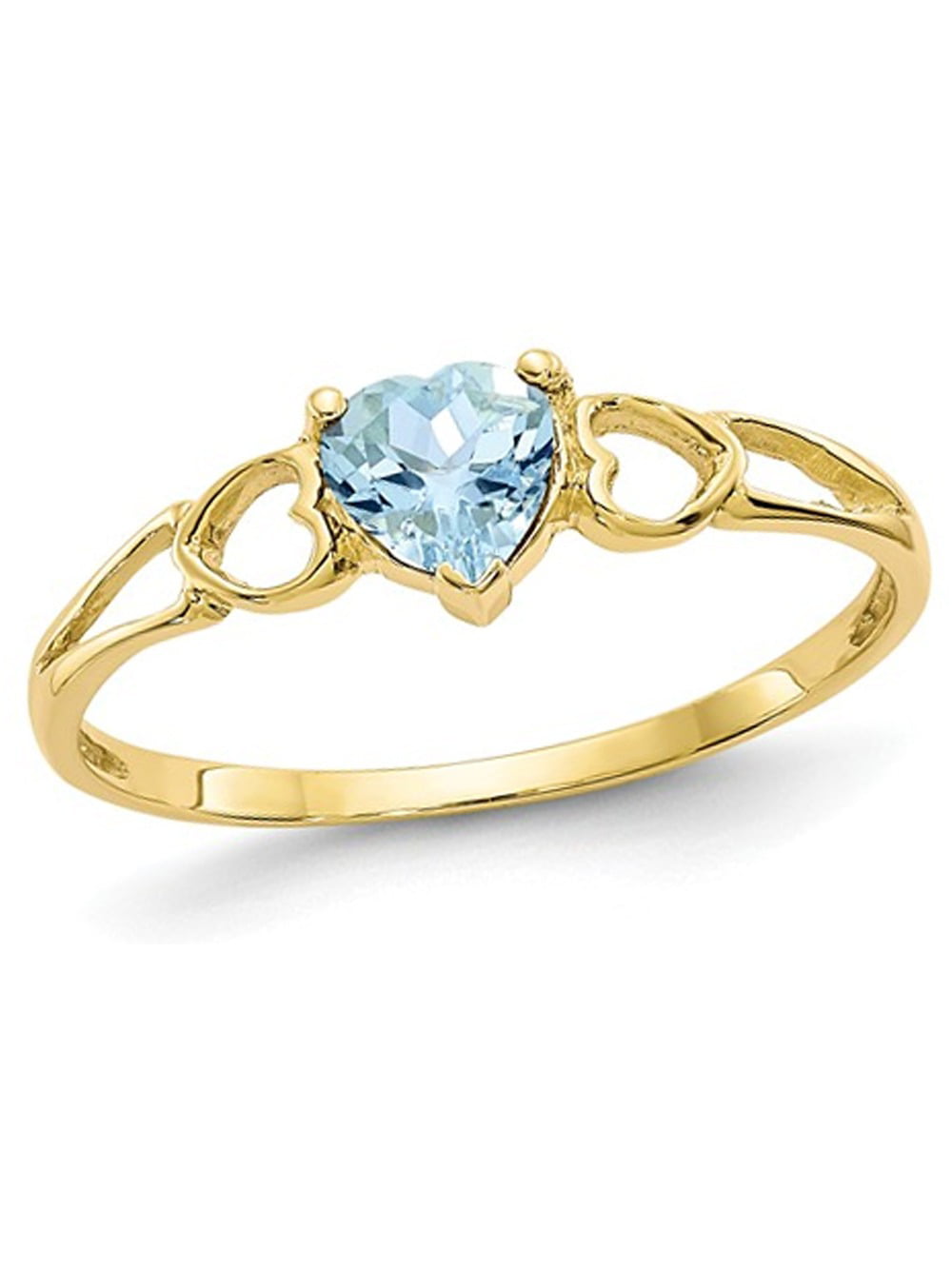 Gem And Harmony - 10K Yellow Gold Genuine Aquamarine Heart Promise Ring ...