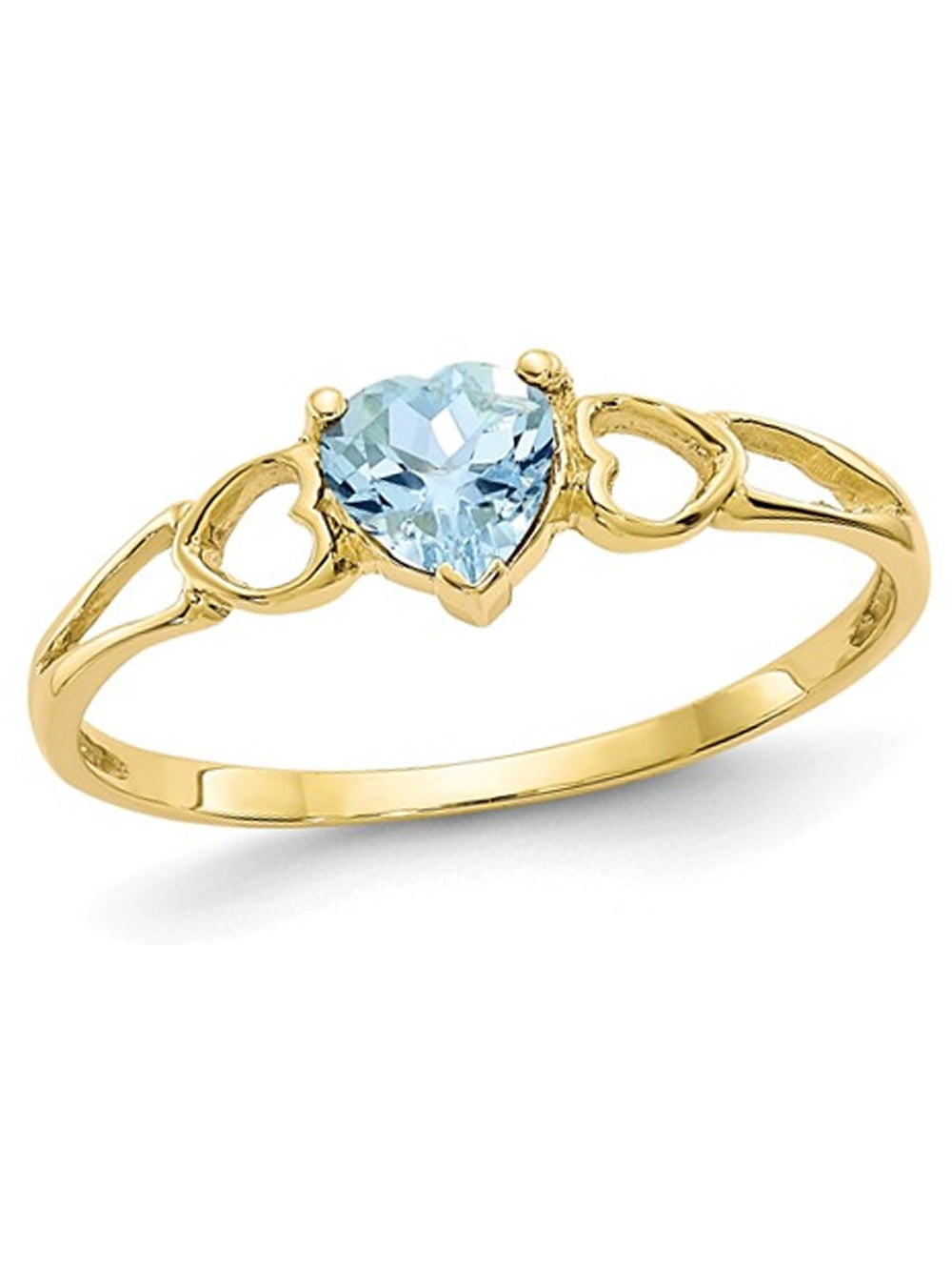 Gem And Harmony 10K Yellow Gold Genuine Aquamarine Heart Promise Ring 2/5 Carat (Ctw