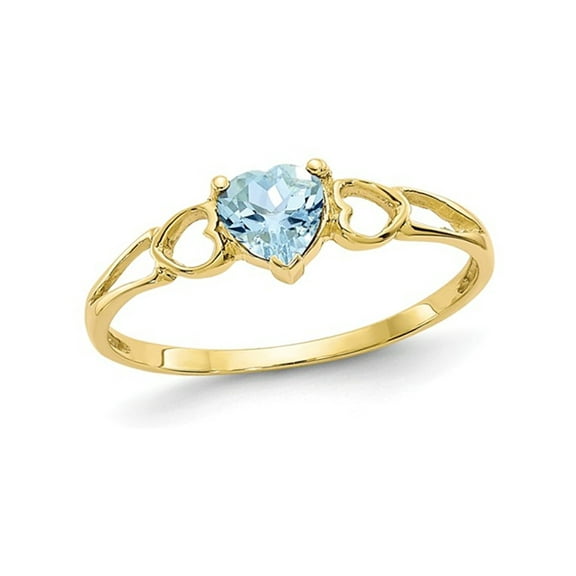 2/5 Carat (Ctw) Light Aquamarine Heart Promise Ring in 10K Yellow Gold for Women