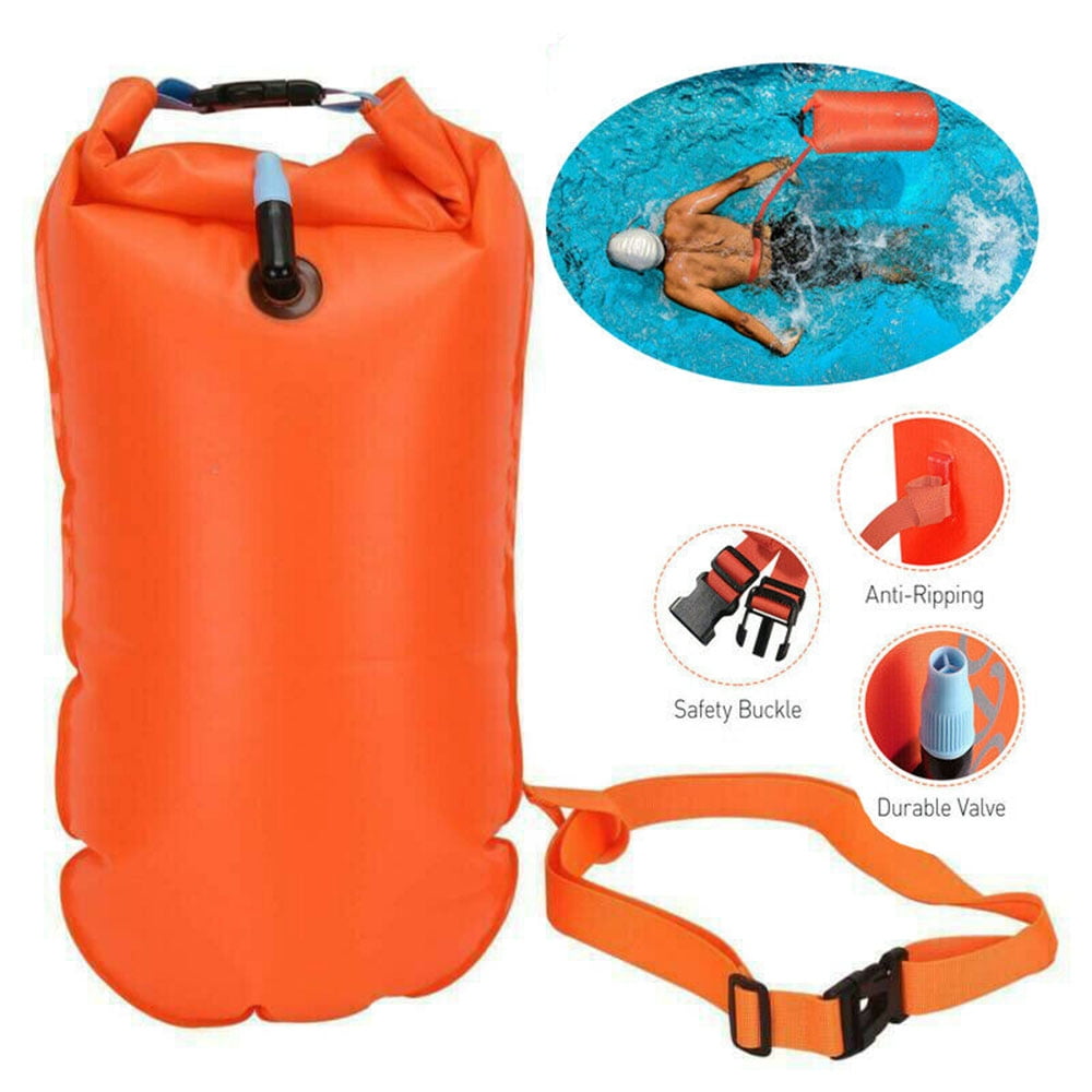 1 Pair Large Open Water Inflatable Swim Buoy Tow Float Dry Bag & Waist Belt 