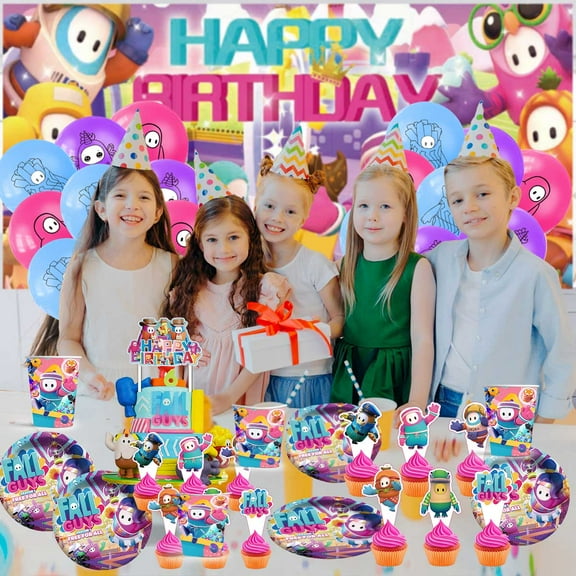 Fall Guys Plates Supplies Party Decorations Birthday Decor Backdrop Banner Cake Topper Fans