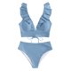 thumbnail image 1 of Trajes de baño para mujer, Trajes de baño para mujer Moda Mujer Color liso Casual Hoja Sin espalda Abertura Cintura alta Bikinis Conjuntos de traje de baño para mujer Traje de baño, 1 of 5
