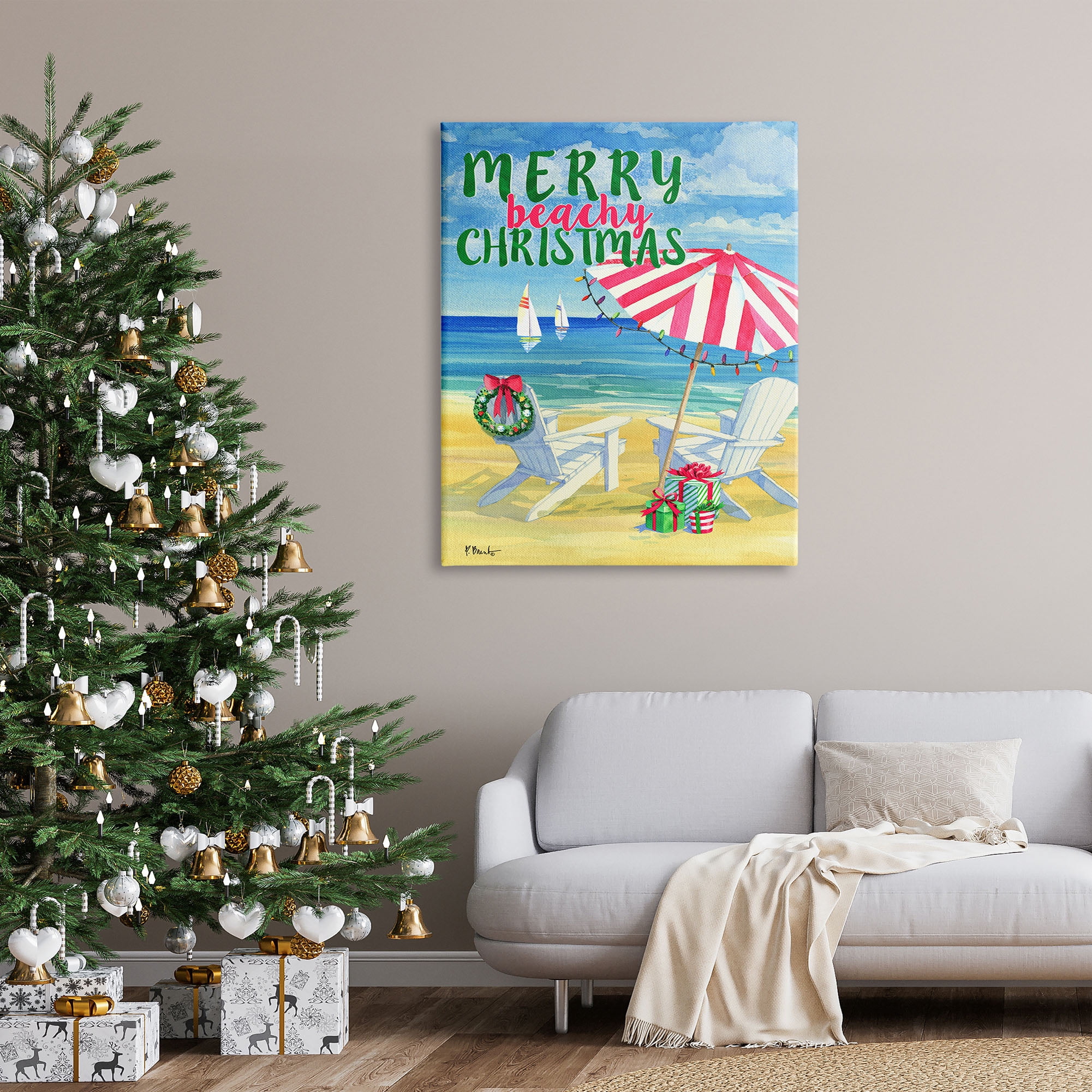 Stupell Industries Merry Beachy Christmas Holiday Painting Gallery Wrapped Canvas Print Wall Art, 36 x 48