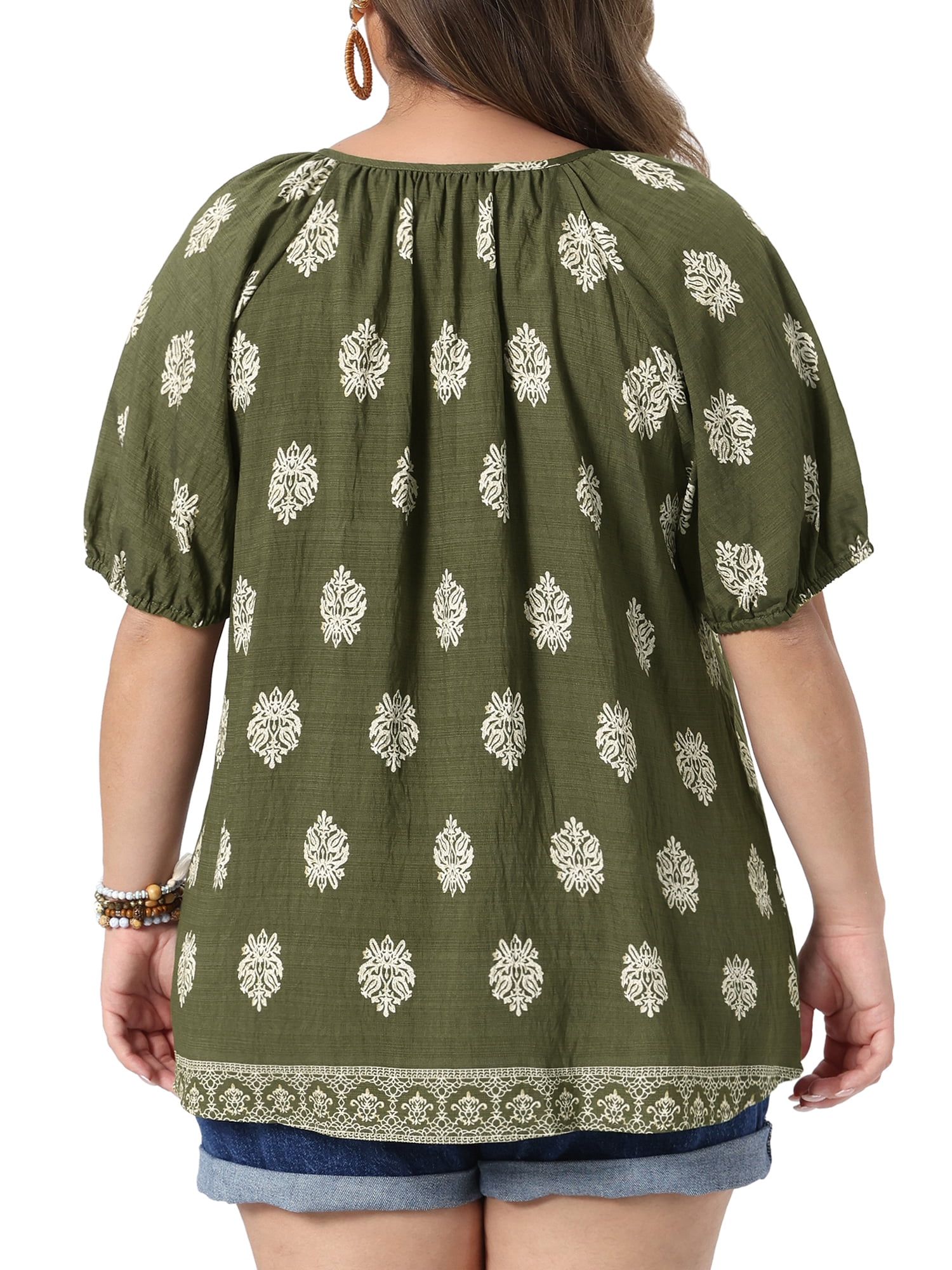 DARING DIVA Women's Plus Summer Top V Neck Short Sleeve Blouses 2X Army Green