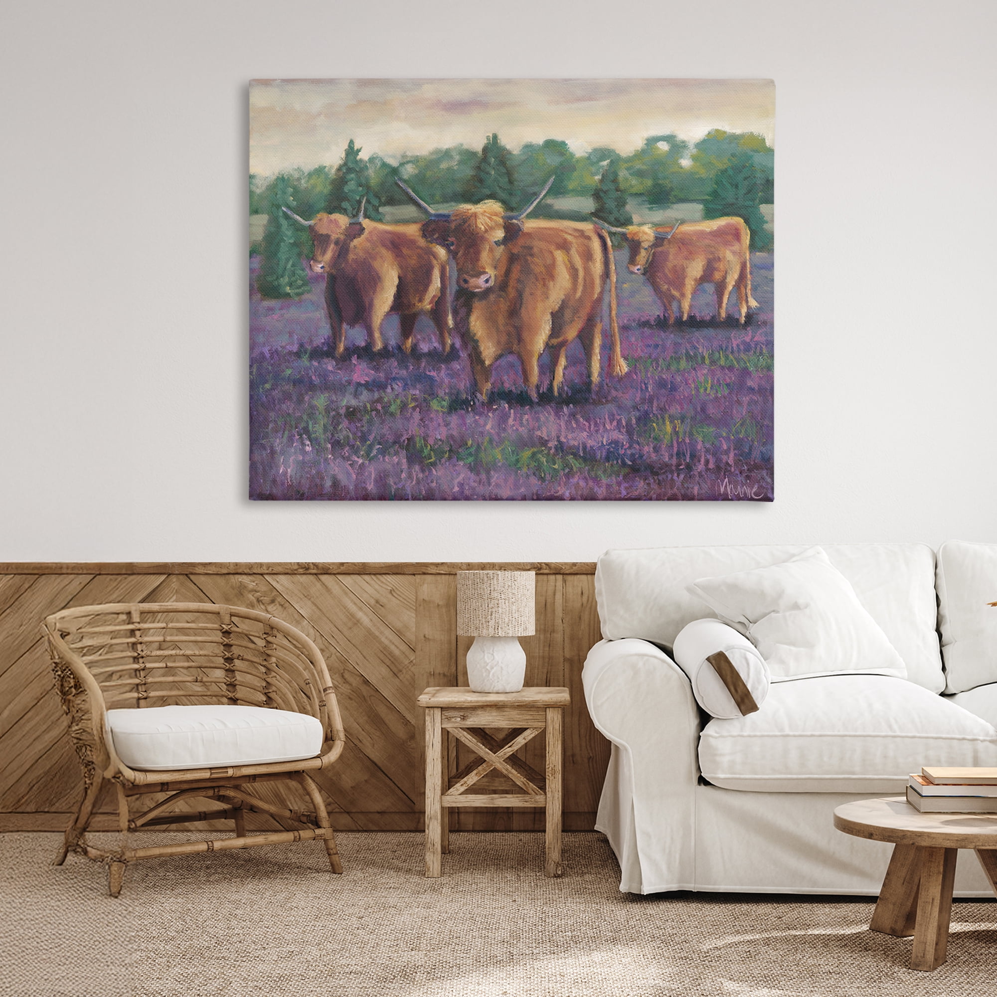 Purple Fields & Cows Canvas Wall Art, design by Marnie Bourque