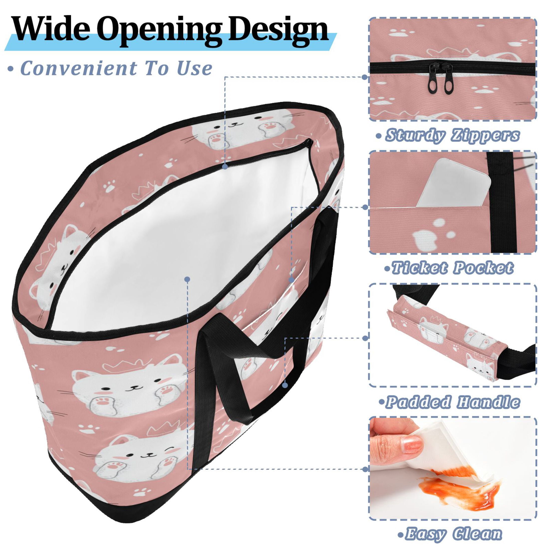 Extra-Large Wide Opening Design Capacity Hand-Held Ice Pack Thickened Insulation Layer For Long-Lasting Cold Retention For Outdoor Shopping Picnics And Camping Kawaii White Cats