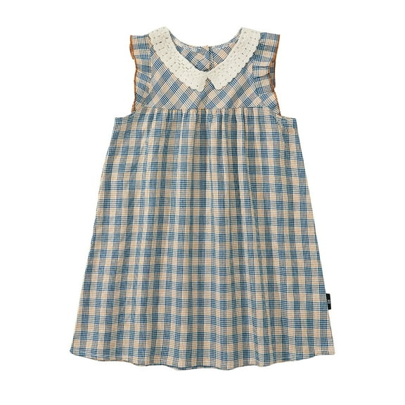 Mercatoo Girls Toddler Sleeveless Plaid Vest Dresses Birthday Outfit Kids Casual Swing Dresses Playwear Family Photo Outfit