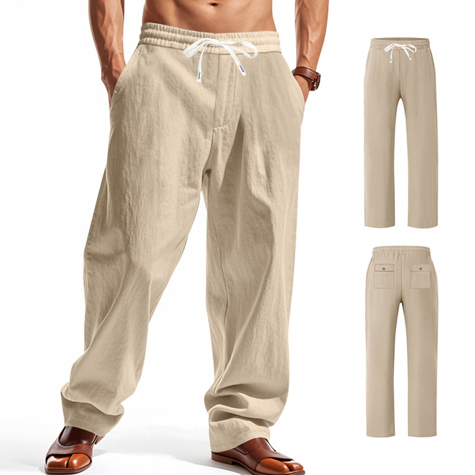 Lovzfmll Men's Travel Linen Pants, High Waist Wide Leg Work
