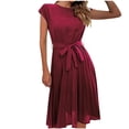 thumbnail image 4 of yillto Elegant Dresses for Women Short Sleeve Drawstring Midi A-Line Dresses Trendy Casual Crew Neck Dresses, 4 of 4