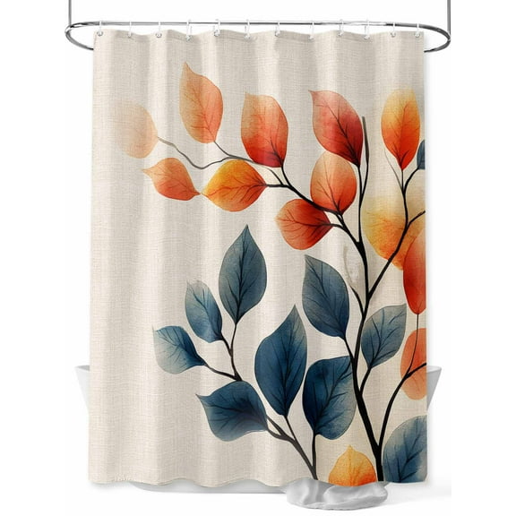 Shower Curtain Orange Blue Leaves Shower Curtains for Bathroom, Waterproof Polyester Shower Curtain Set with Hooks, Standard Size 66" x 72" Retro