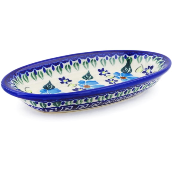 Polish Pottery 6½-inch Condiment Dish (Pansy Morning Theme) Hand Painted in Boleslawiec, Poland   Certificate of Authenticity
