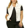 thumbnail image 1 of GRACE & GRANDEUR Women's Plus Jeans Jacket Vest Fall Button Down Denim Jacket White 1X, 1 of 6