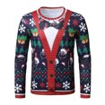 thumbnail image 5 of Pompotops Hauts Amusants pour Hommes Imprimé de Noël Col Rond Manches Longues T-Shirt Blouse en Solde, 5 of 5