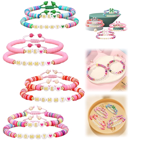 Mommy & Me Beaded Bracelet Set, 13.97-20.32 cm, Green