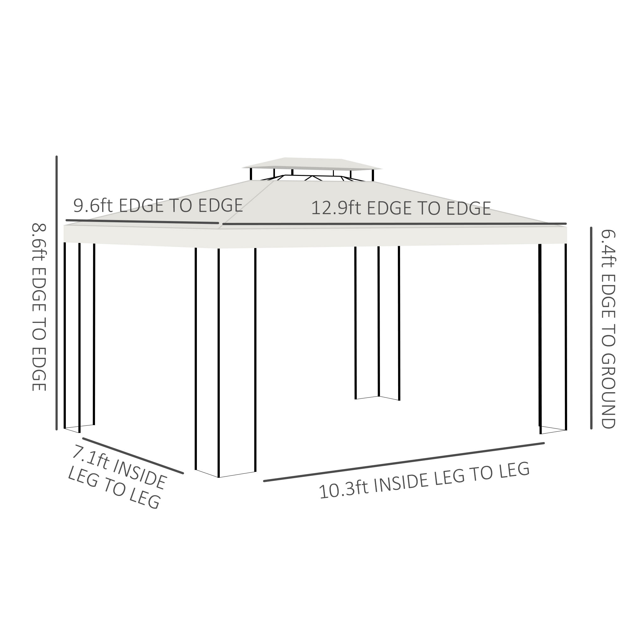 Outsunny 10' x 13' Patio Gazebo, Double Roof Outdoor Gazebo Canopy Shelter with Screen Decorate Corner Frame, for Garden, Lawn, Backyard and Deck, Cream White