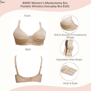 BIMEI Womens Mastectomy Bra with Pockets for Breast Prosthesis Wire Free Fashion Everyday Bra Plus Size 8101,Beige,38B