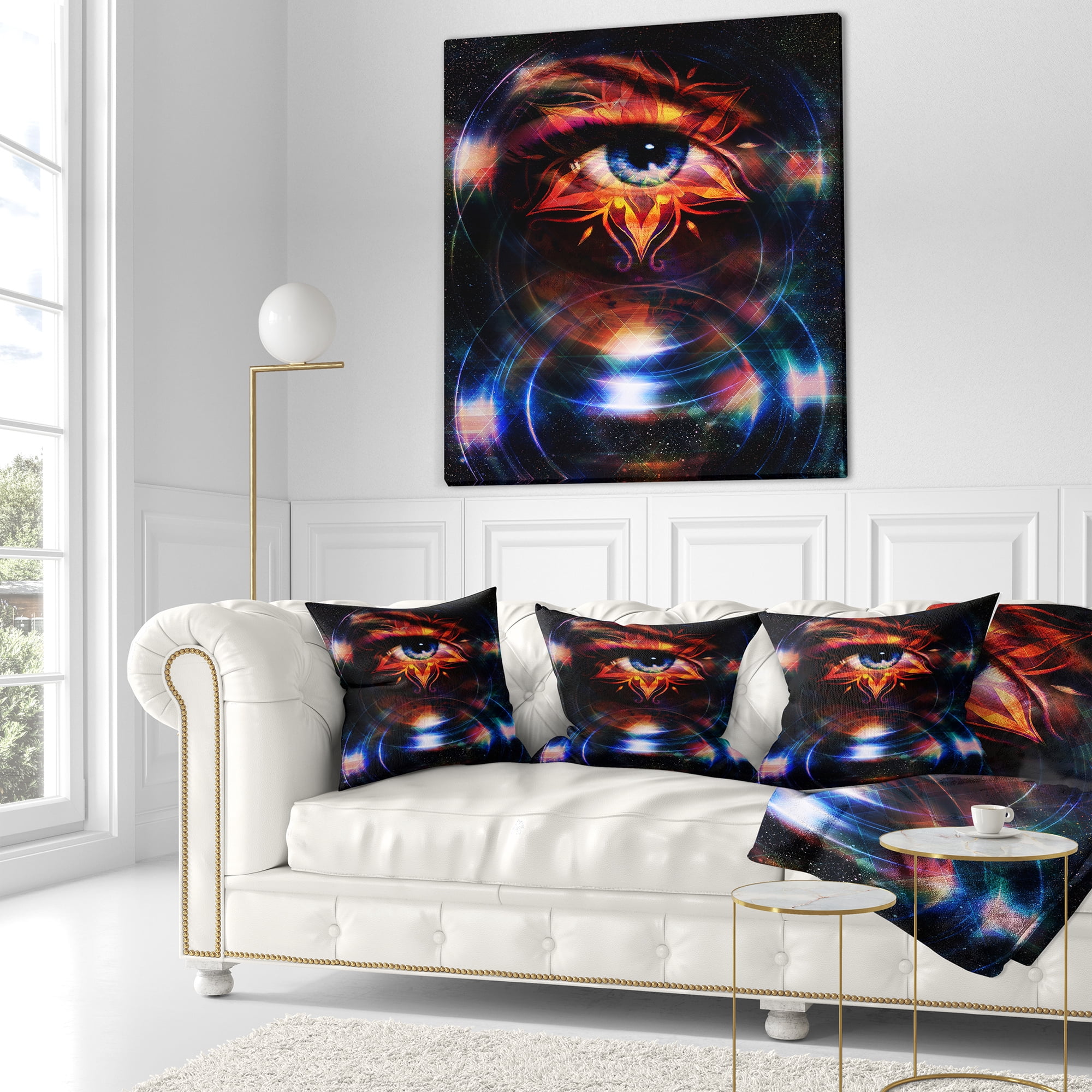 Designart Woman Eye with Fractal Star - Floral Throw Pillow - 18x18