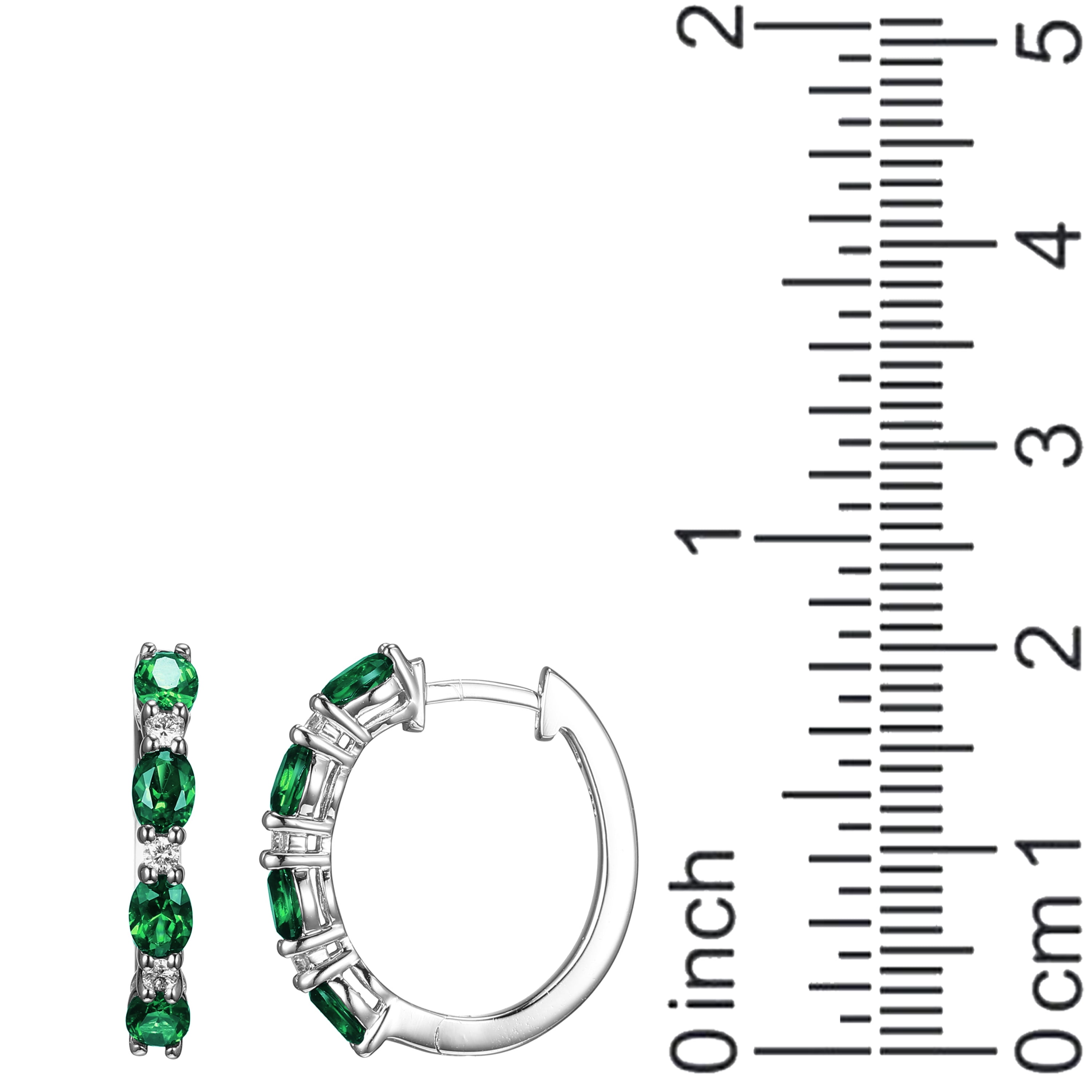 Forever Facets Lab Grown Diamond and Created Emerald Sterling Silver Hoop Earrings, Adult Female