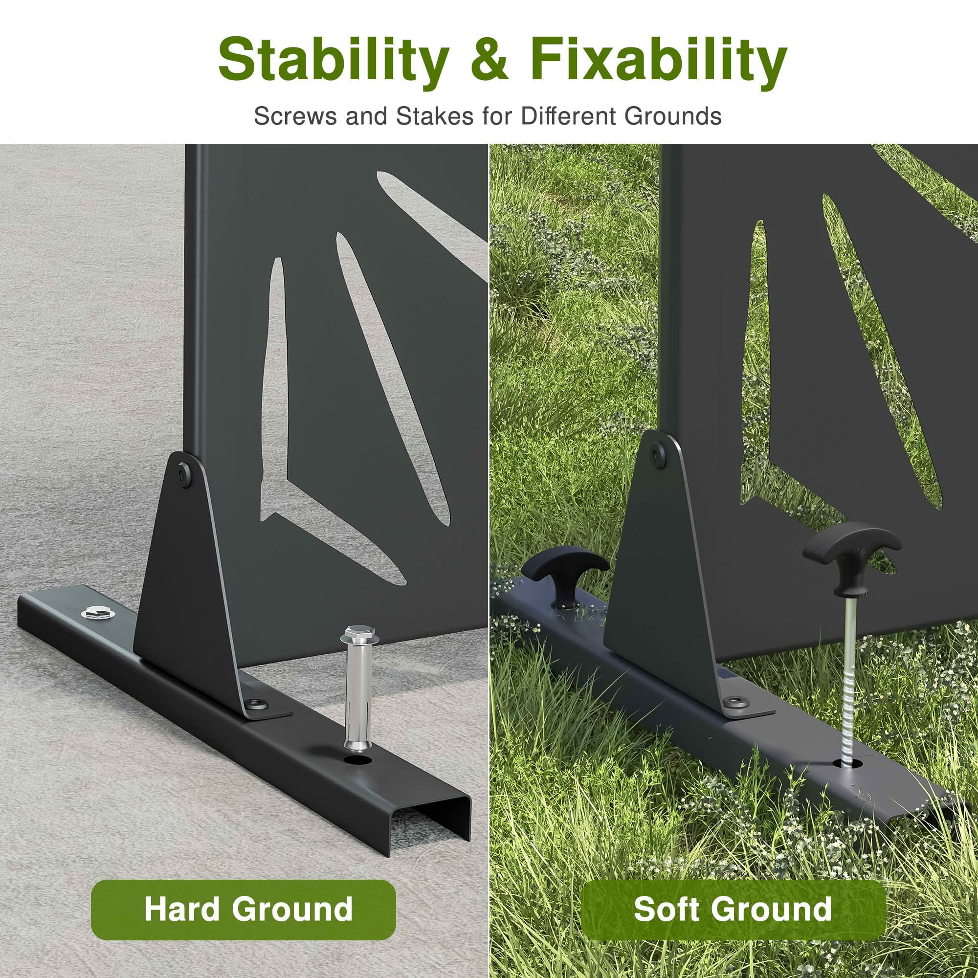 MAYEERTY 72x47x16 Inch Black Galvanized Steel Privacy Screen, 6 Piece Set for Outdoor Garden