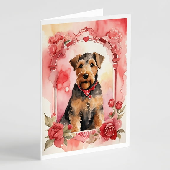 Airedale Terrier Valentine Roses Greeting Cards Pack of 8 7 in x 5 in