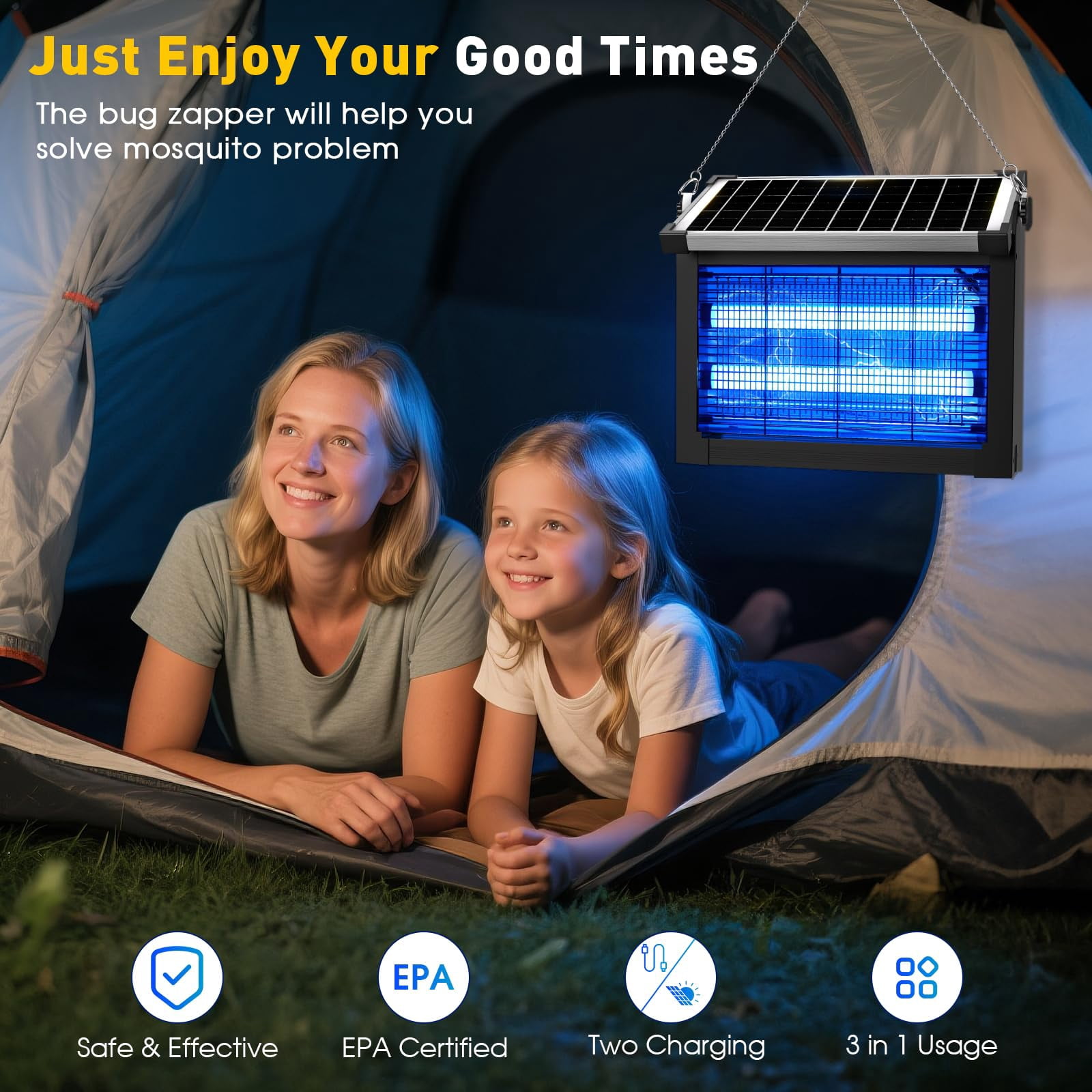 Solar Zapper Outdoor  4500v Mosquito Waterproof 1/2 Acre Coverage Rechargeable Electric Fly Cordless Portable Traps For Backyard Patio Camping Indoor