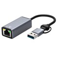 thumbnail image 1 of Adaptador Ethernet USB tipo C de doble cabezal, tarjeta de red USB tipo C a RJ45 de 1000 Mbps para computadoras de escritorio y portátiles., 1 of 8