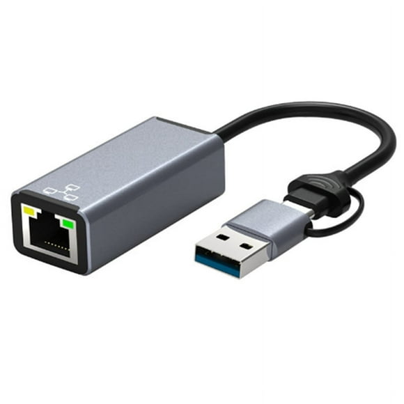 Dual Headed USB Type C Ethernet Adapter Network Card USB Type-C to RJ45 1000Mbps Network Adapter for Desktop Laptop
