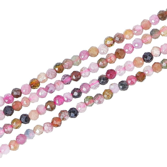 312 Pcs Faceted Natural Stone Beads 2mm Natural Round Beads Gemstone Loose Beads for Bracelet Necklace Jewelry Making (Hole: 0.5mm)