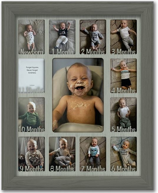 Baby First Year Picture Frame Collage 11x14 Dark Gray Frame with