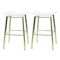 Pemberly Row Plastic Bar Stool Chair Set of 2 in Clear - Saddle Seat & Footrest