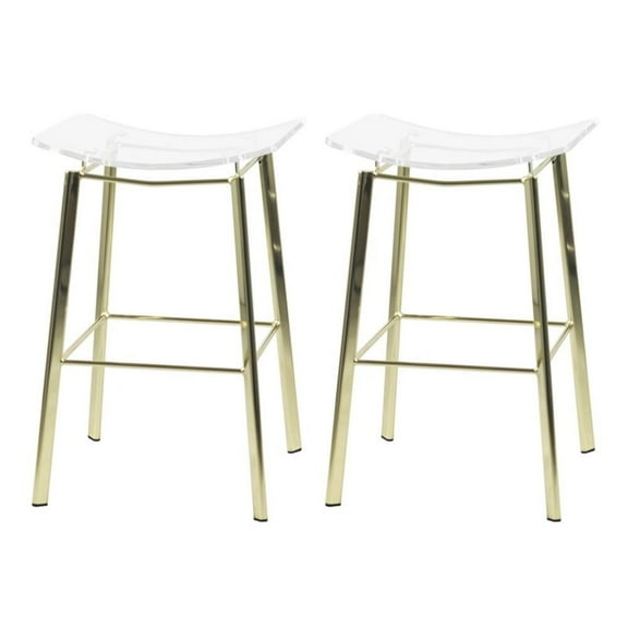 Pemberly Row Plastic Bar Stool Chair Set of 2 in Clear - Saddle Seat & Footrest
