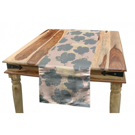 Abstract Table Runner, Marble Leaf Silhouettes with Grunge Strokes Repetitive Pattern Art, Dining Room Kitchen Rectangular Runner, 3 Sizes, by Ambesonne