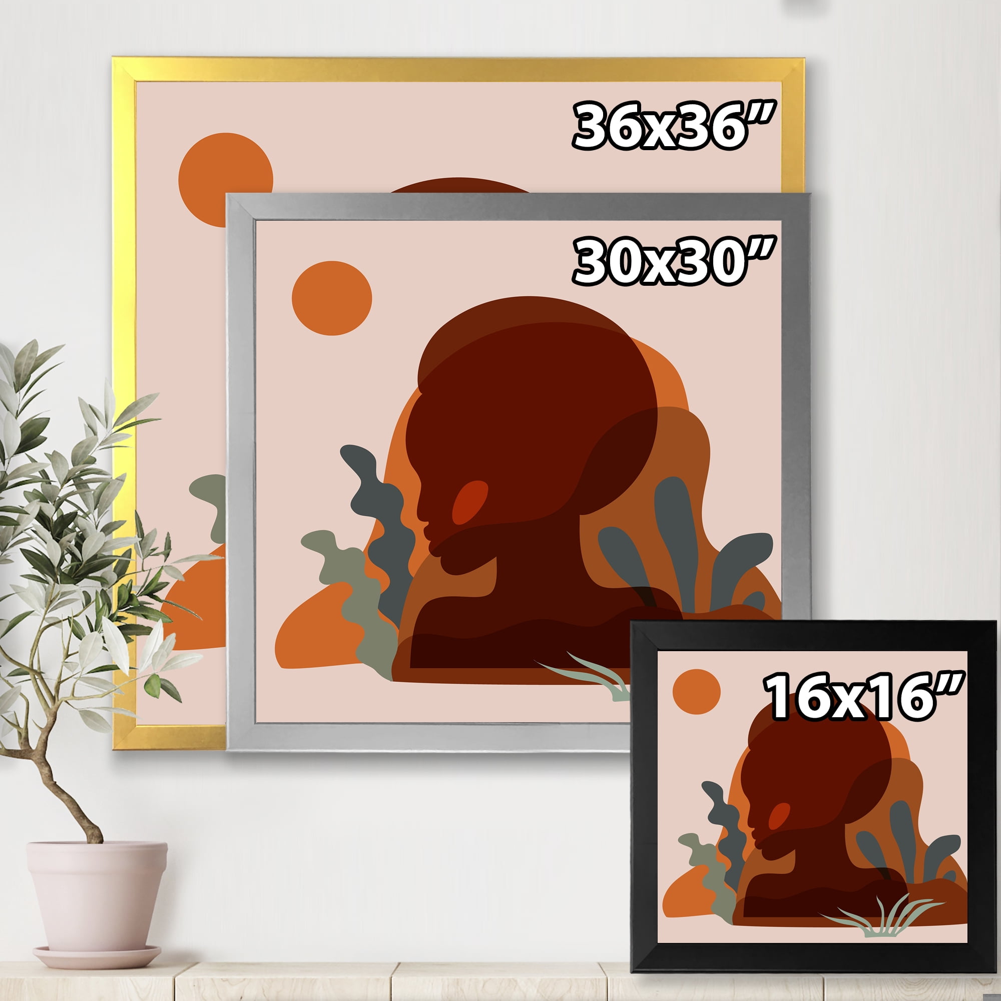 Designart 'Minimal Silhouette Of African American Woman' Modern Framed Art Print