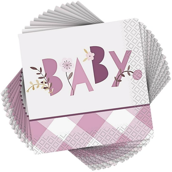 Baby Shower 'Pink Floral Elephant' Small Napkins (16ct)