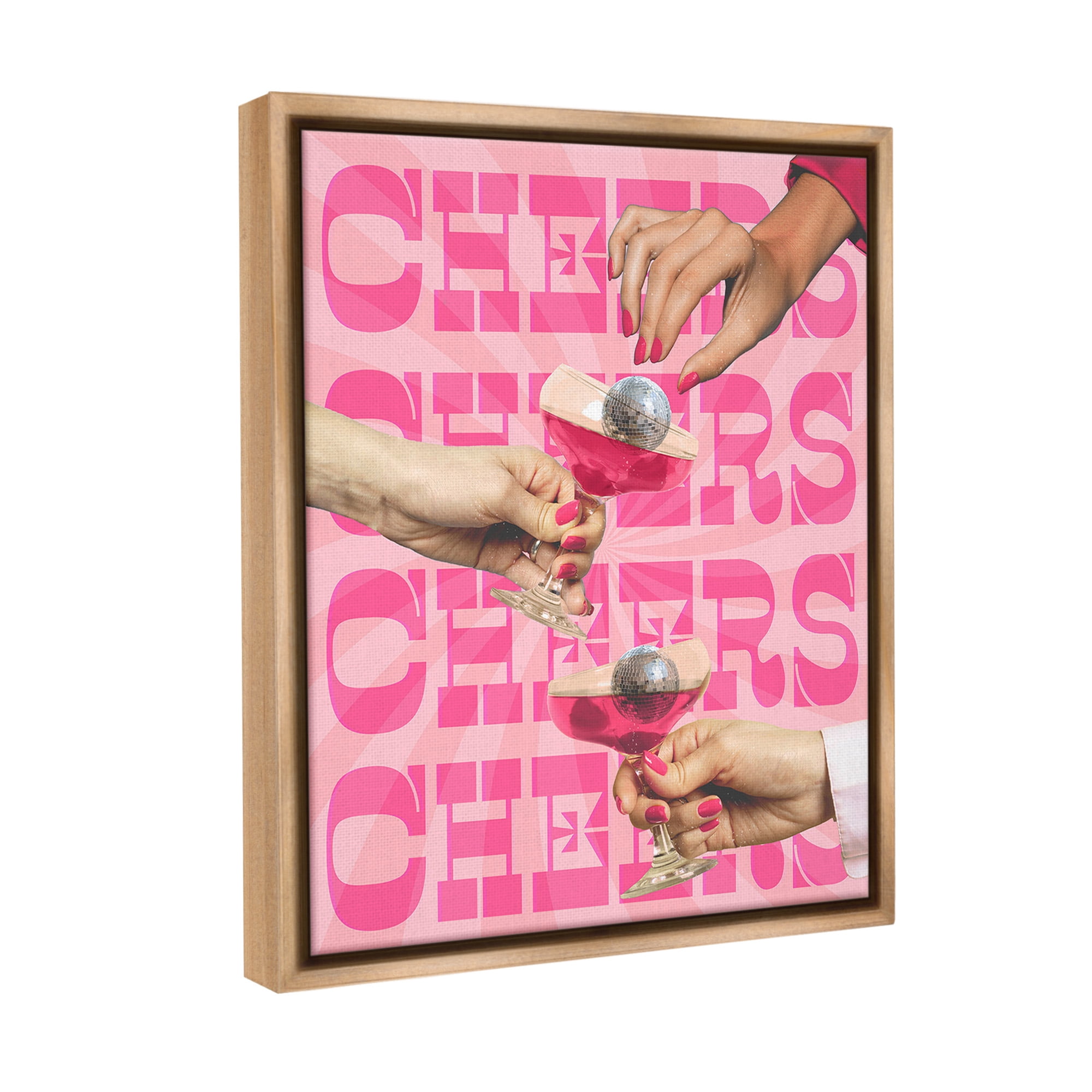 Stupell Industries Cheers Pink Margaritas Food & Beverage Painting Brown Floater Framed Canvas Art Print Wall Art, 17 x 21