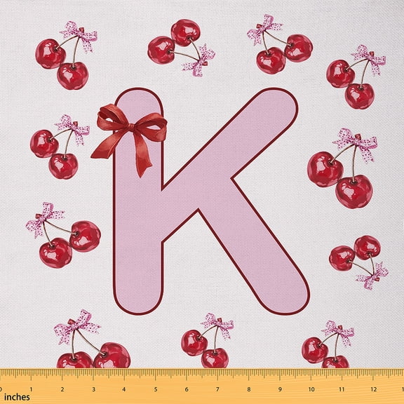 Homewish Cartoon Red Bowknot Fabric by the Yard 1 Yard, Pink Initial A to Z Letter Room Decor Fabric by the Yard, Monogrammed K Sewing Fabric, Luxury Bedroom Decor
