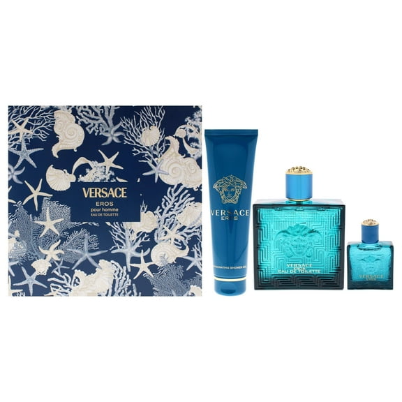 Versace Versace Eros , 3 Pc Gift Set 3.4oz EDT Spray, 0.17oz EDT Spray Vial (Mini), 5oz Shower Gel