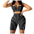 thumbnail image 2 of CEHVOM Women's Solid Color Stitching Zipper Cardigan Vest Sports Two-Piece Suit, 2 of 6