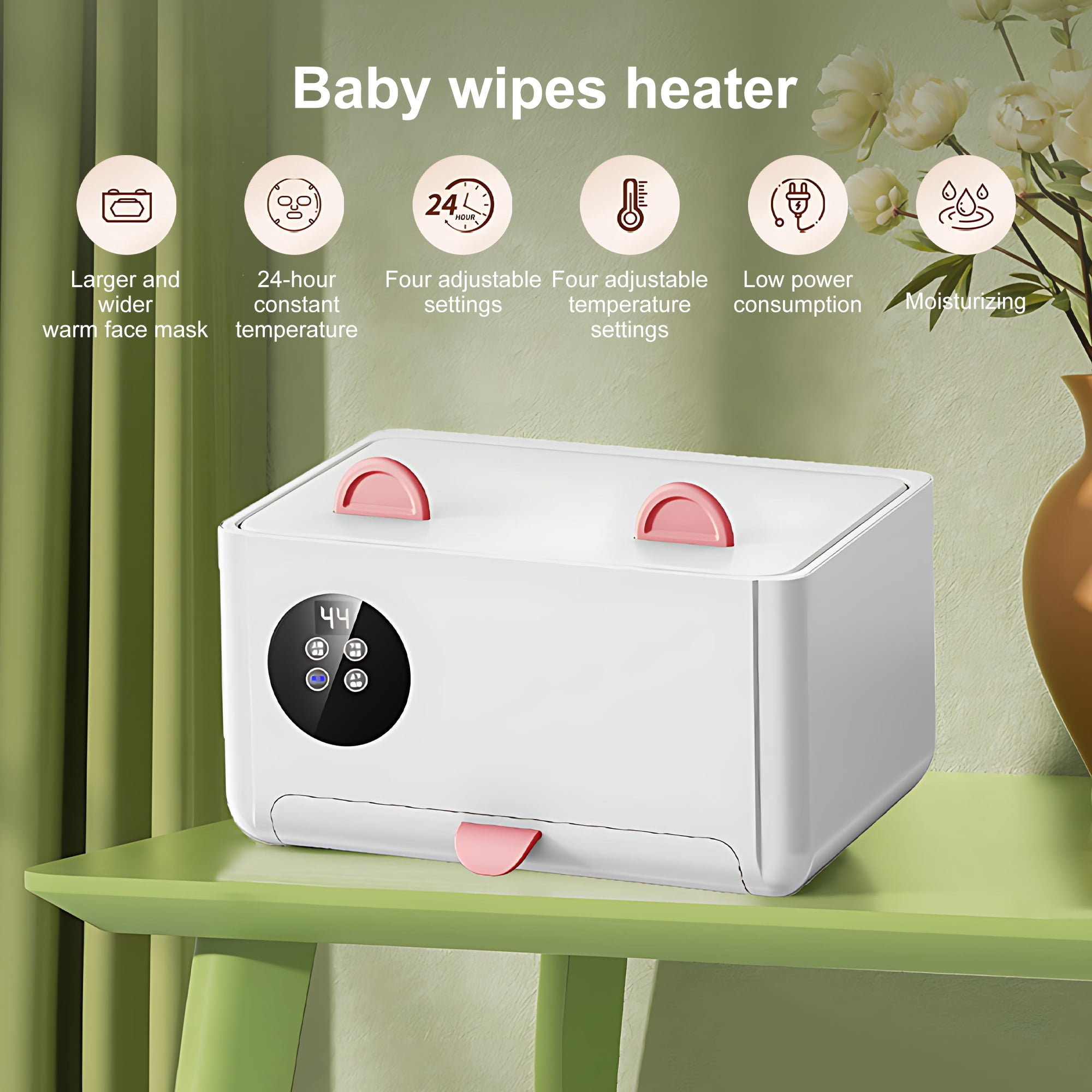 INSMART Baby Wipe Warmer, Baby Wipe Dispenser Box with Spring Design, 4 Modes Temperature, Dual Heating Chambers for Diaper, Facial Mask