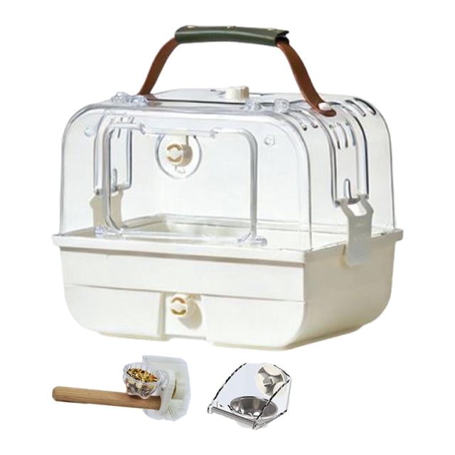 Transportín de viaje para pájaros, jaula para loros de uso exterior, ideal para agapornis, cotorras y periquitos. Conjunto blanco