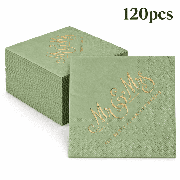 120 Pcs Sage Green Wedding Napkins Foil Printed Disposable 3 Ply Paper Cocktail Napkins Elegant Table Decor for Wedding Anniversary Party Restaurant Event Supplies Bulk Set