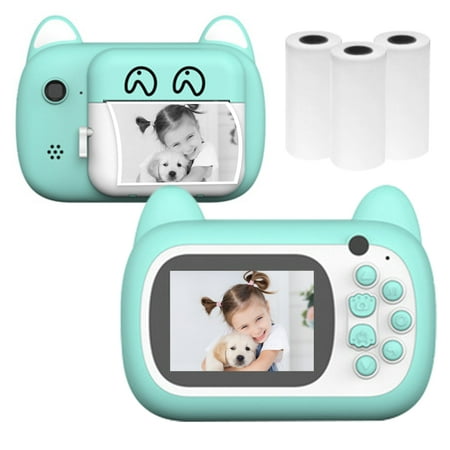 Docooler A7 Kids Camera 1080P Digital Instant Camera Photo Printer with 24Mp Dual Cameras 2.4 inch Display Screen 3 Rolls of Print Paper 32G TF Card for Children