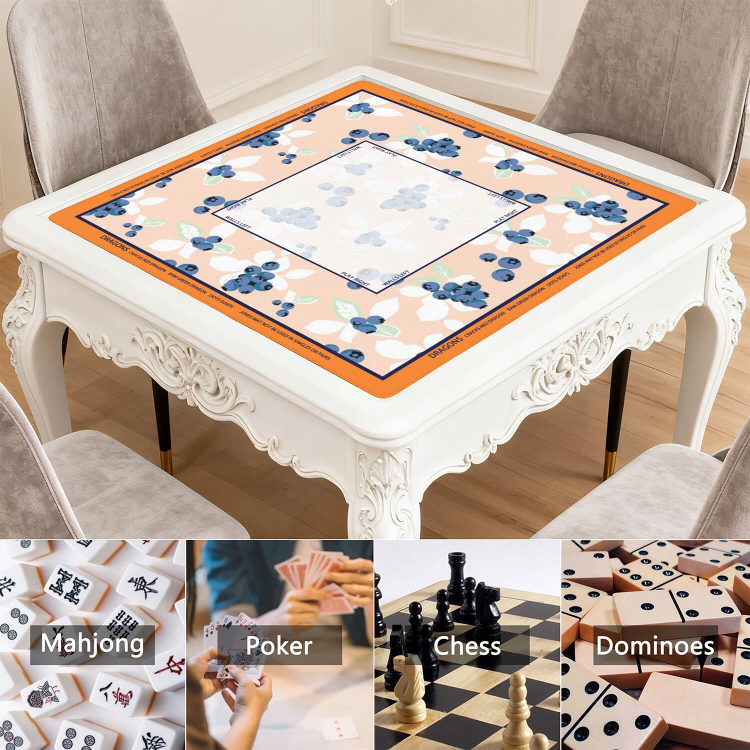 Floral Mahjong Mat with Rules, 31.5*31.5in Anti Slip American Mahjong Mat for Table, Noise Reduction, Neoprene Mah jongg Mats with Carrying Bag & 3 Dices, Mahjong Set Gift, Board Tile Games Mats