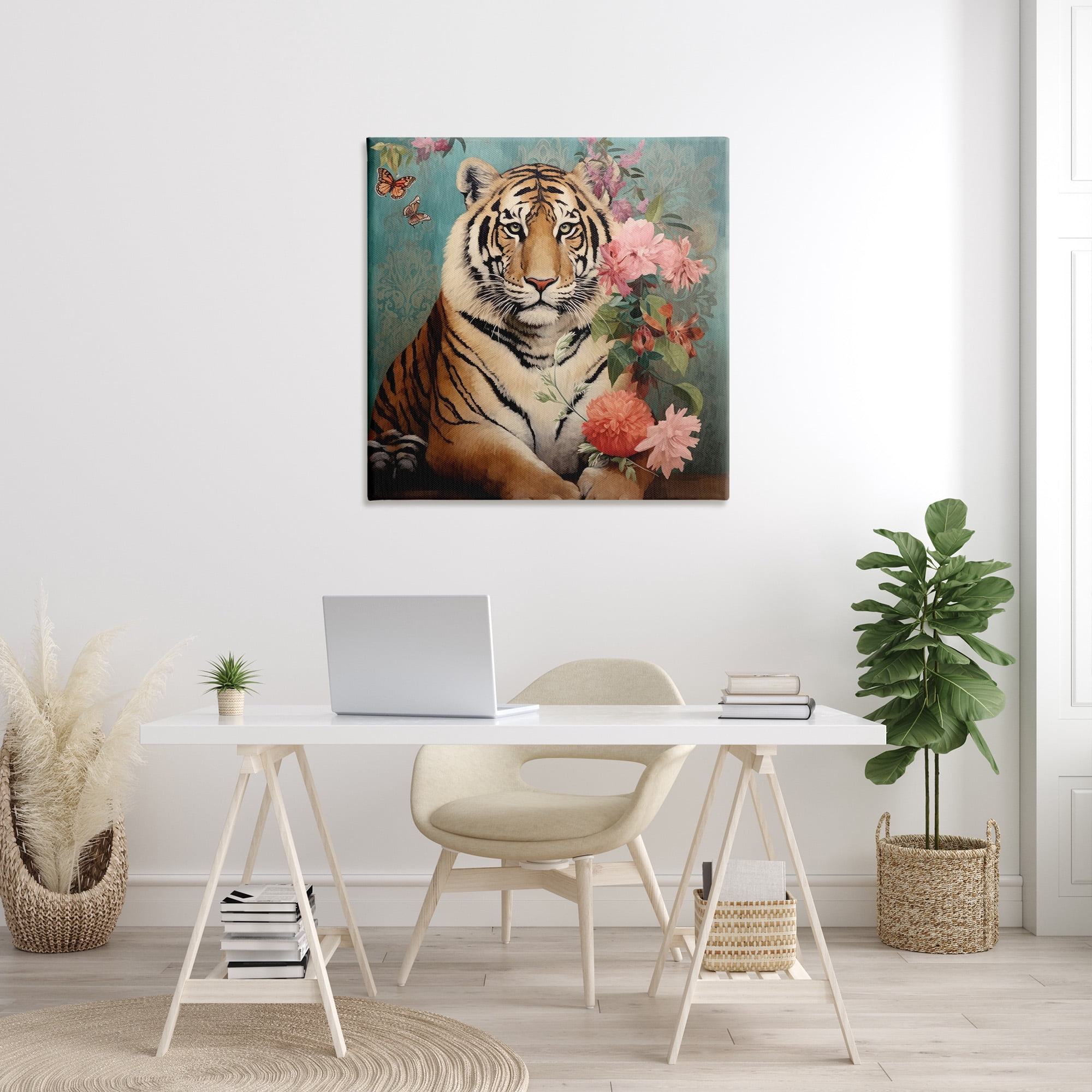 Stupell Industries Vintage Tiger & Bouquet Animals & Insects Painting Gallery Wrapped Canvas Art Print Wall Art, 36 x 36