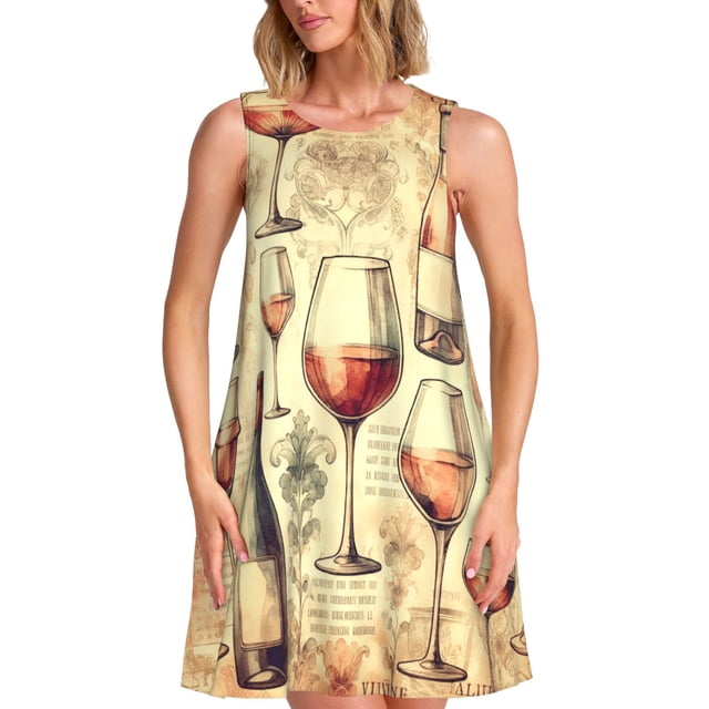 Fotbe Wine Vestido de Verano sin Mangas para Mujer – Vestido Midi Línea A, Estilo Camiseta Floral, Vestido Playero Casual y Fluido